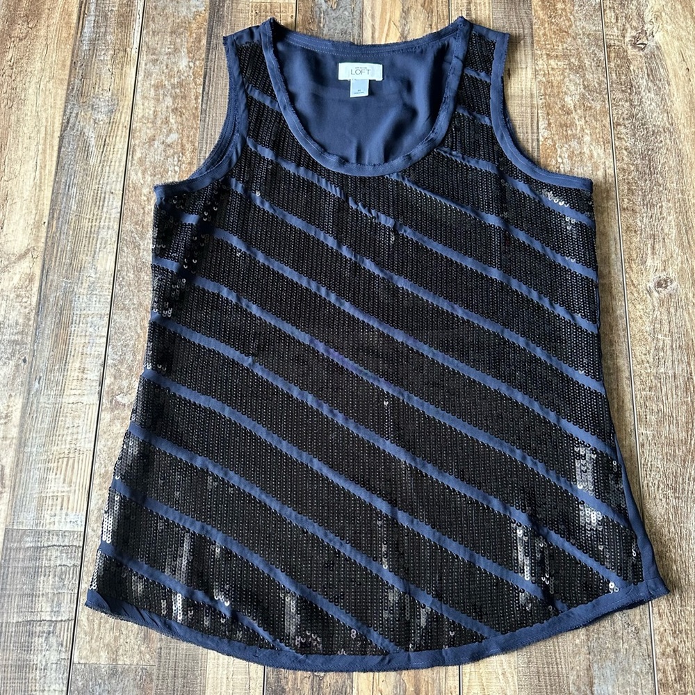 Ann Taylor LOFT Sequin Tank Top + Shell Navy Blue Medium